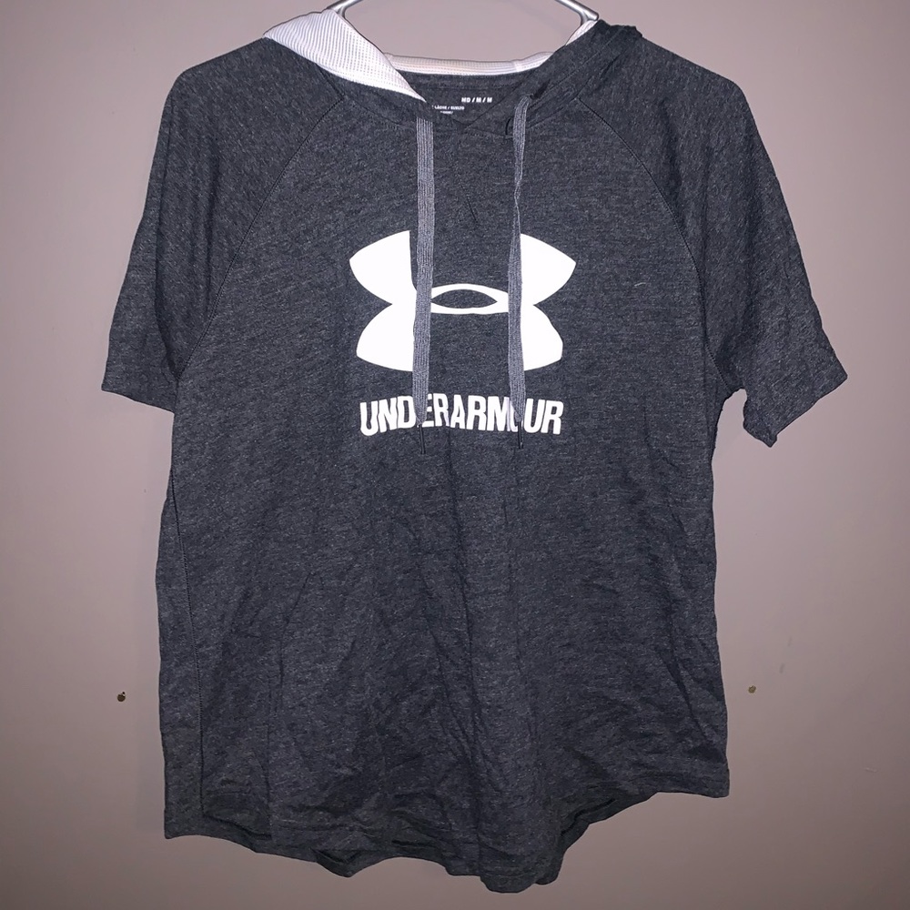 Womans Under Armour gray shirt with hood